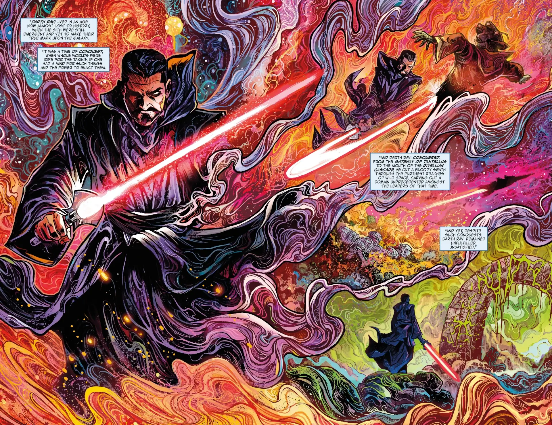 Darth Ravi nella splash page del fumetto